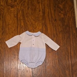 Edgehill Collection Long Sleeve Romper in White  and Blue